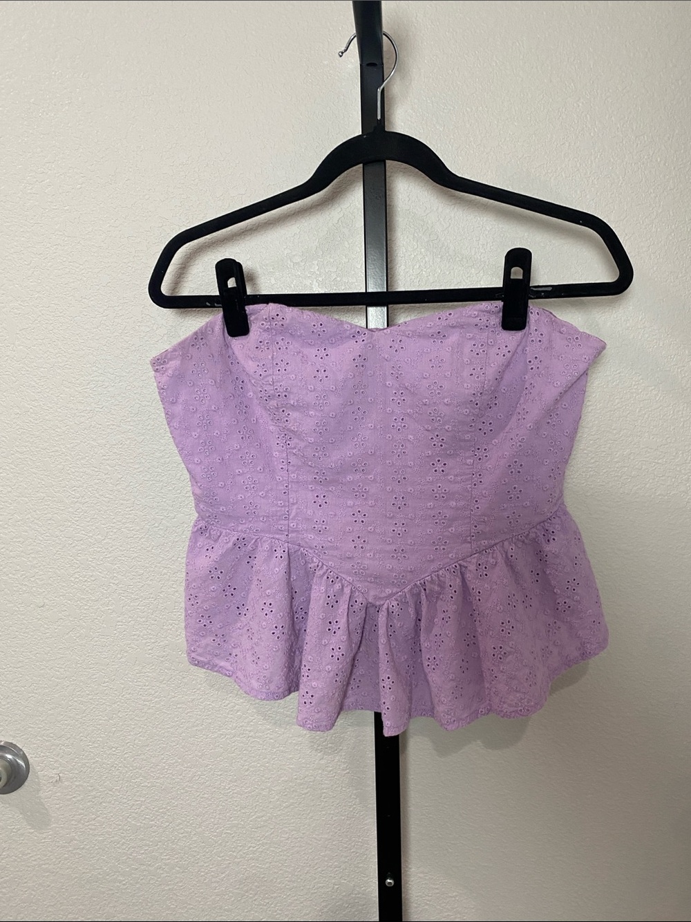 Lilac Eyelet Strapless Peplum Top